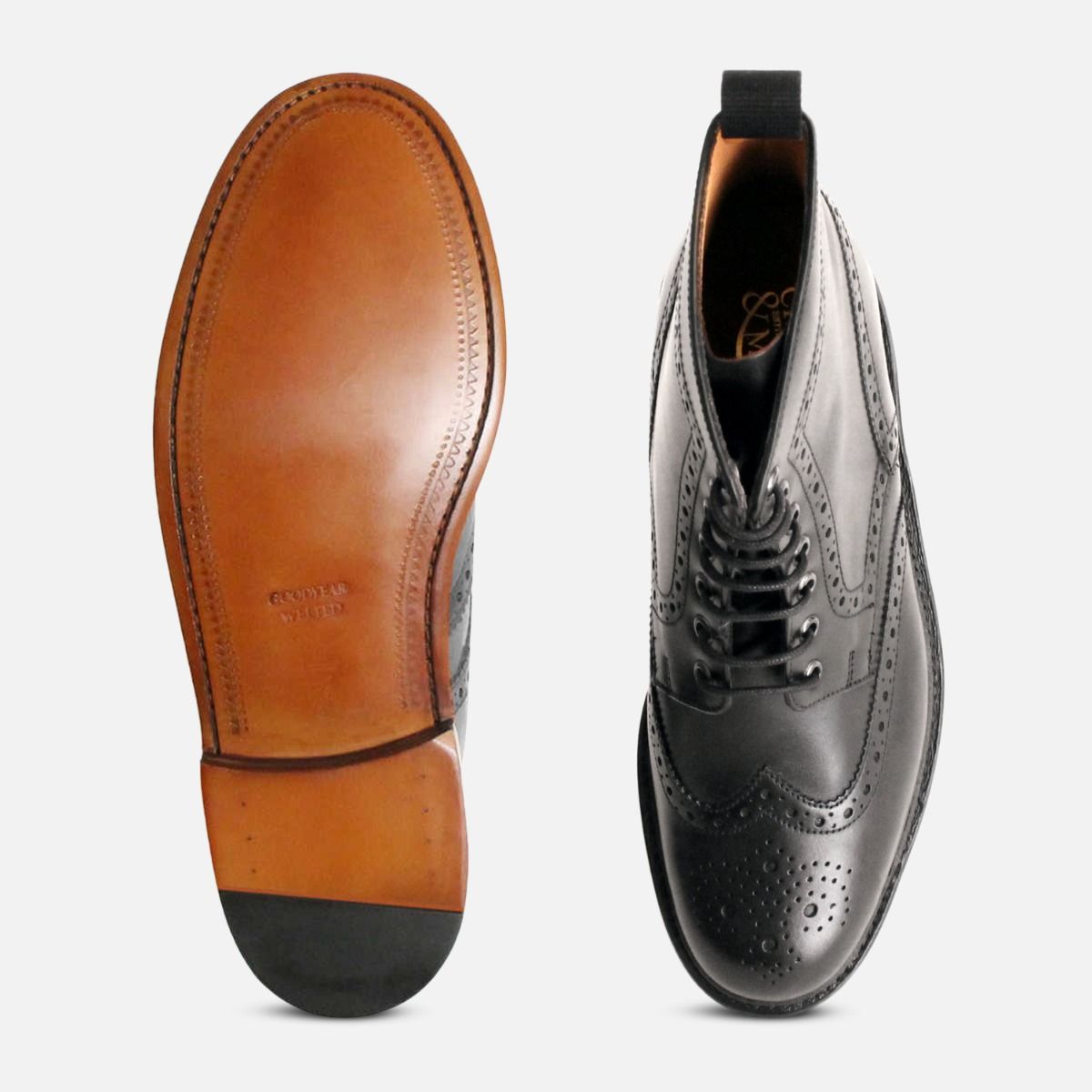 Black Goodyear Welted Brogue Chapman Country Boots