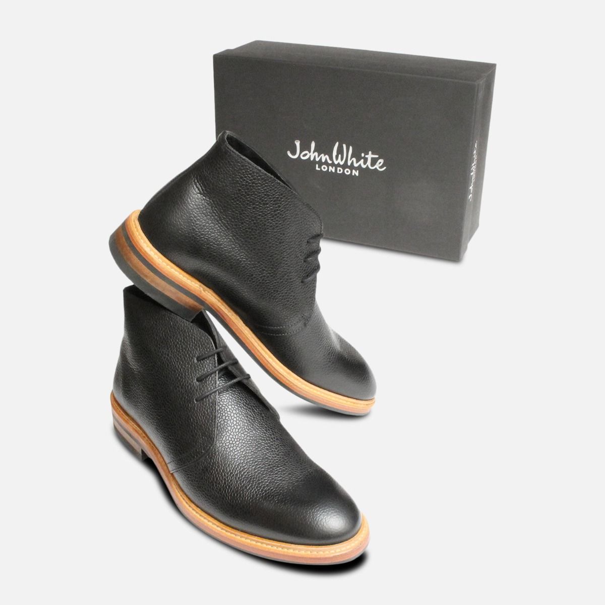 Black Tumble Grain Chukka Boots by John White