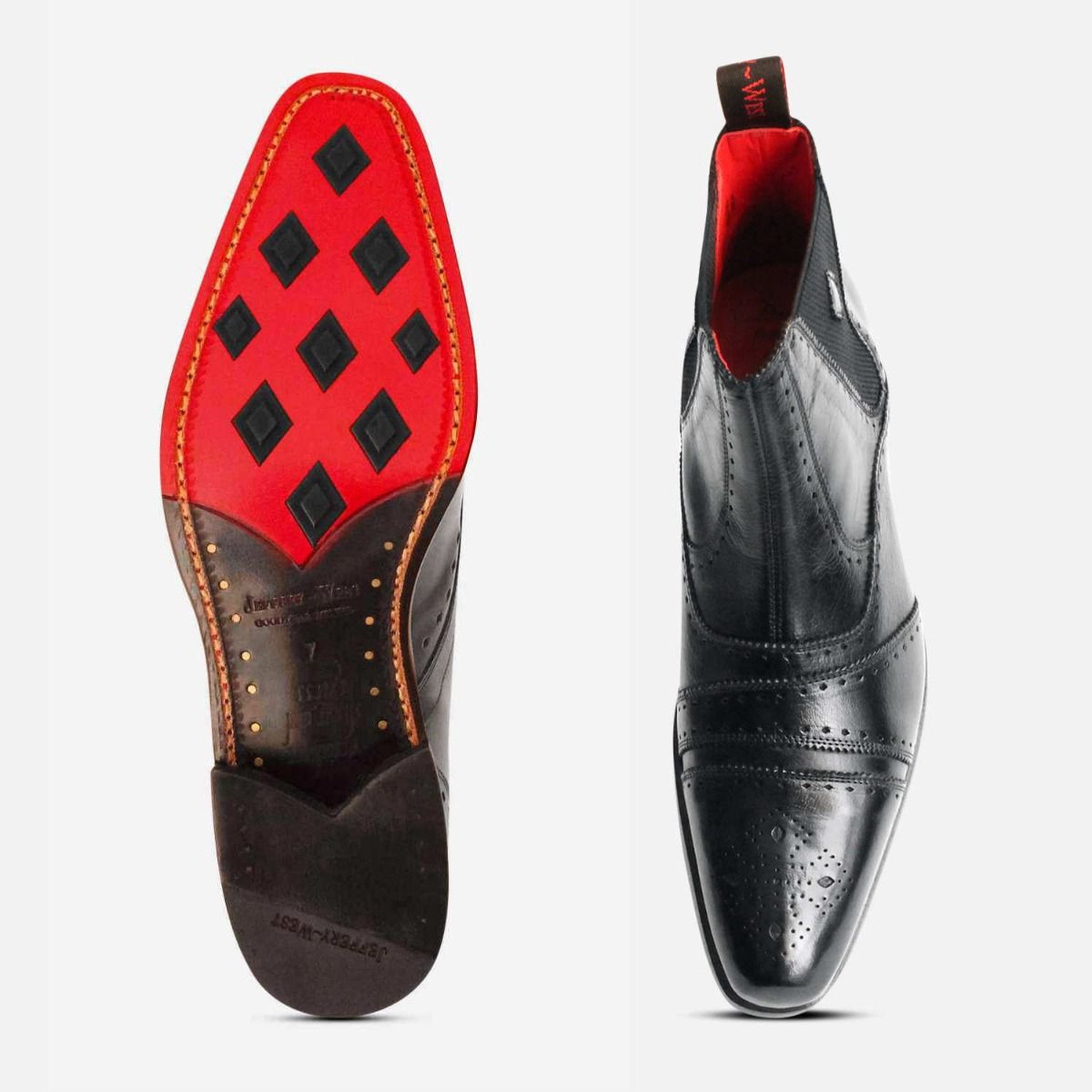 Jeffery West Black Polished Diamond Chelsea Boot with Red Sole