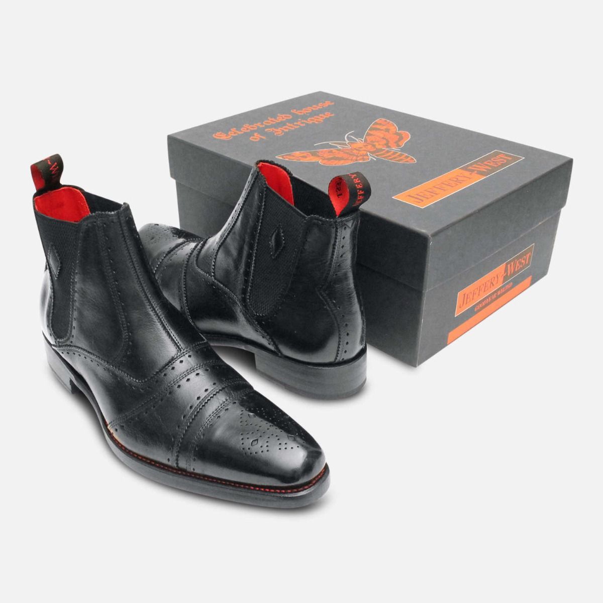 Jeffery West Black Polished Diamond Chelsea Boot with Red Sole