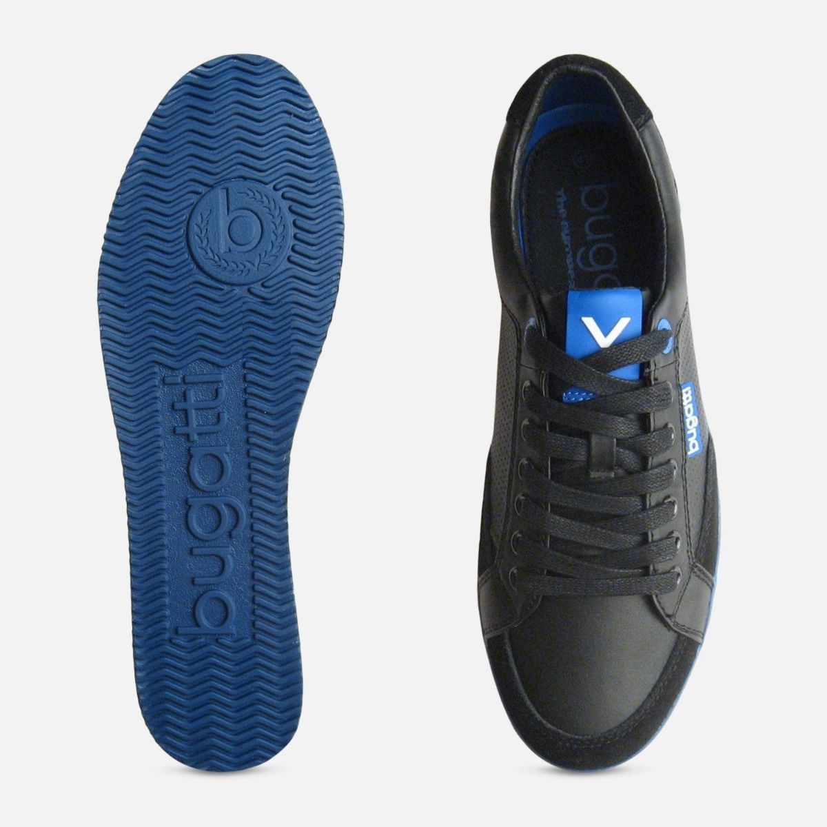Black & Navy Blue Leather Mens Designer Trainers by Bugatti Sneakers