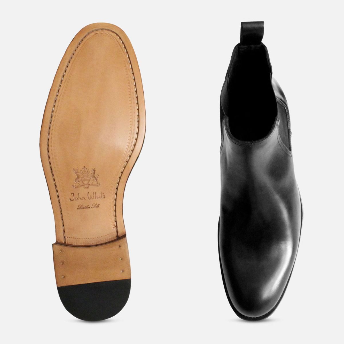 Black John White Chelsea Boot with Leather Sole