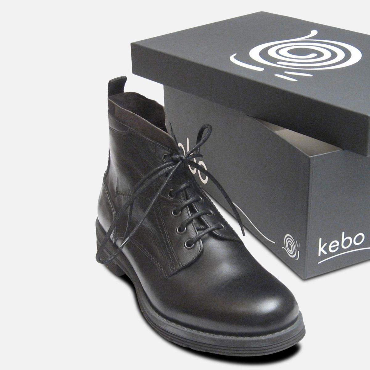 Designer Italian Mens Commando Boots in Black Calf Leather