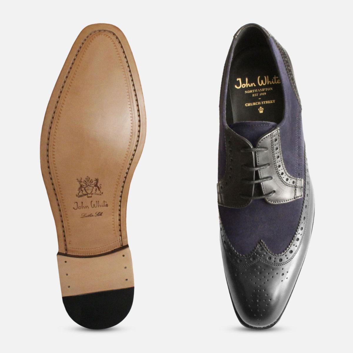 Spectator Brogues in Black & Navy by John White Shoes