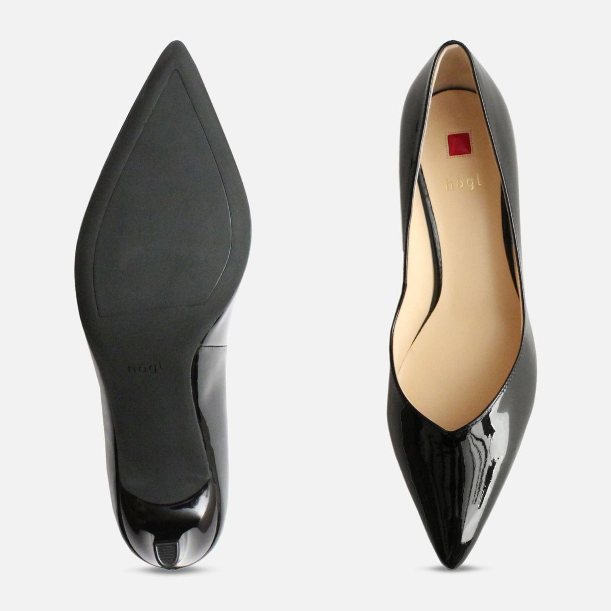 Hogl Black Patent Pointed Toe Medium Heel Shoes
