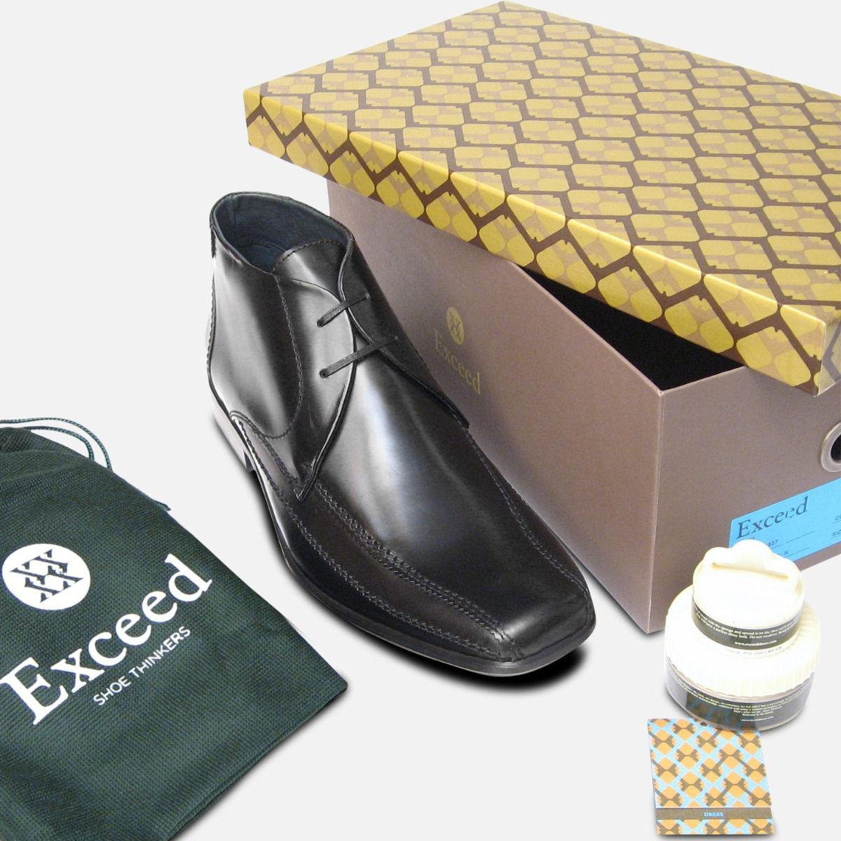 Exceed Black Polished Mens Chukka Boots