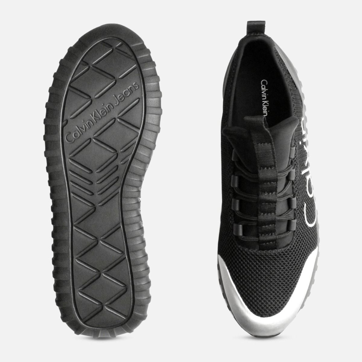 Brushed Metal Calvin Klein Mens Black Ron Trainers