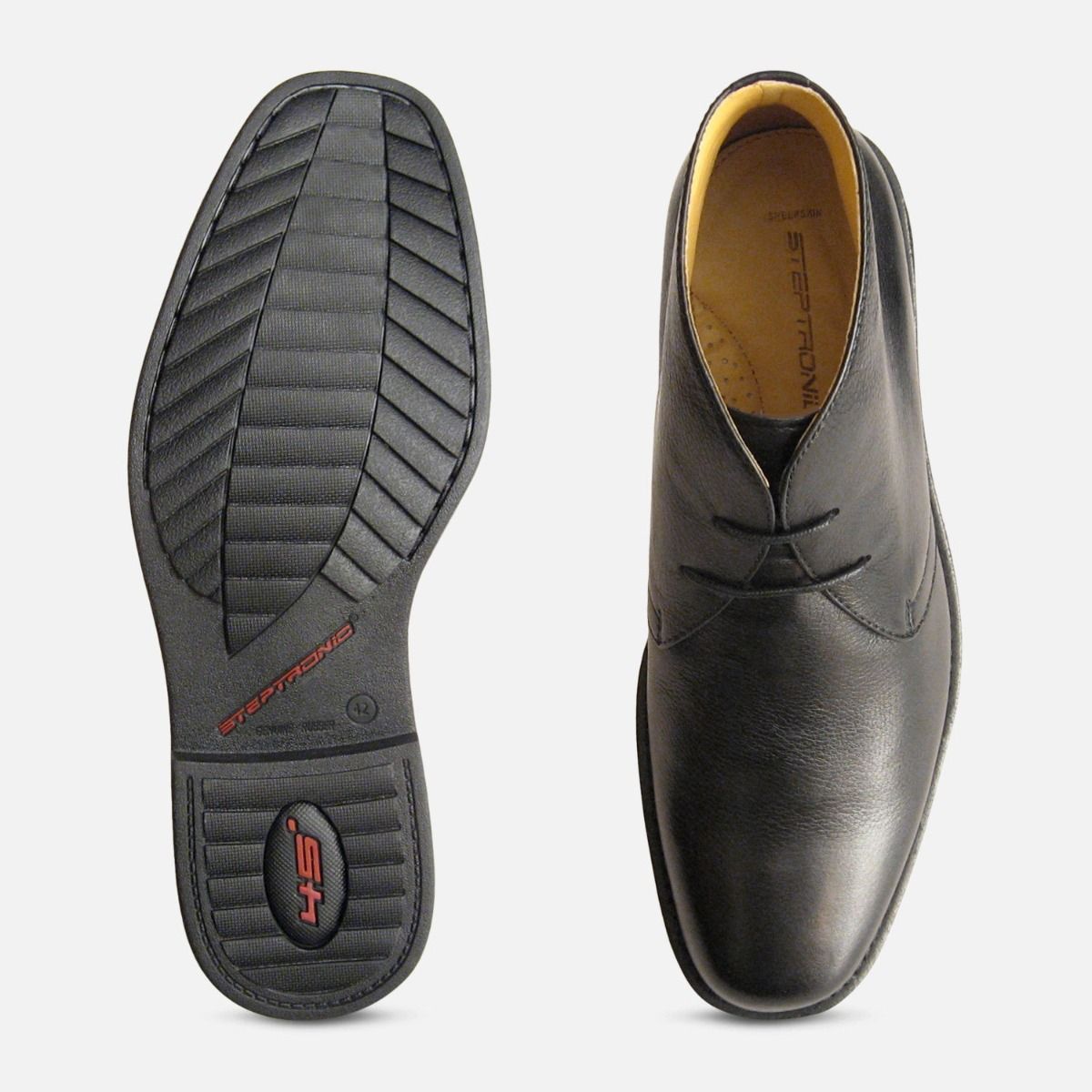 Steptronic Plain Front Black Mens Lace Up Boots