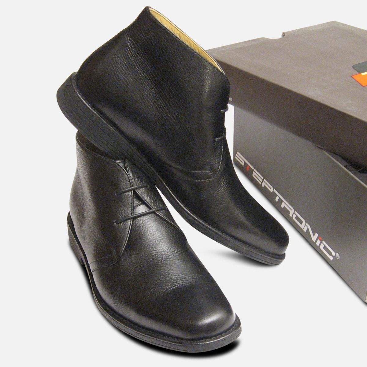 Steptronic Plain Front Black Mens Lace Up Boots