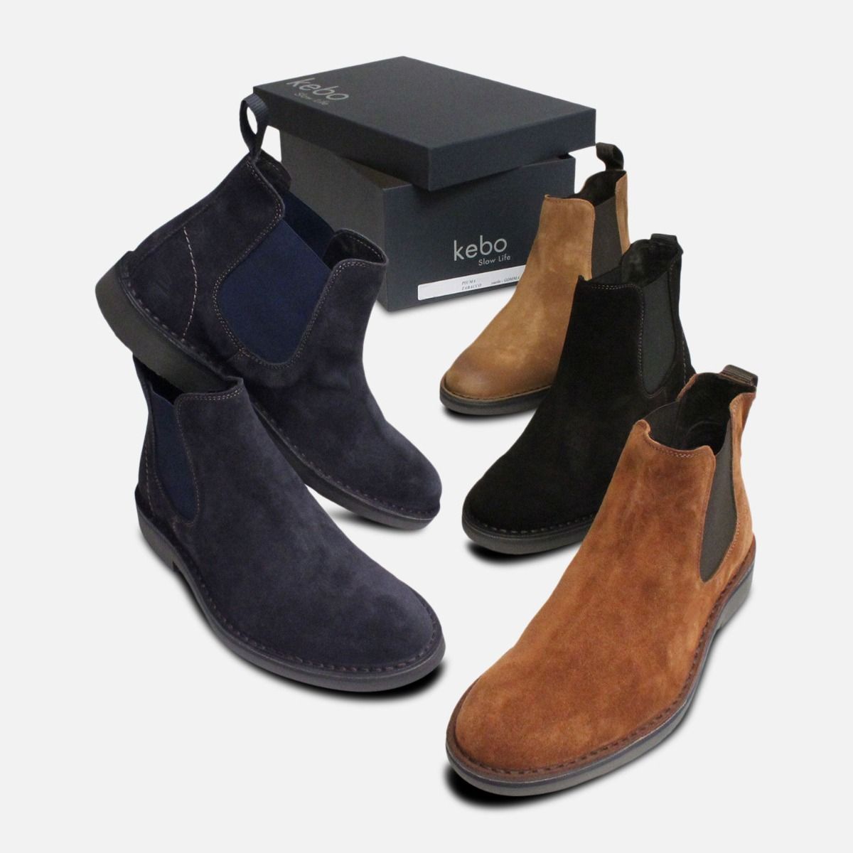 Round Toe Black Suede Italian Chelsea Boot
