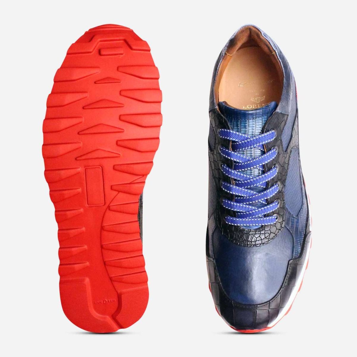 Blue Crocodile Premium Italian Shoes with Red Sole