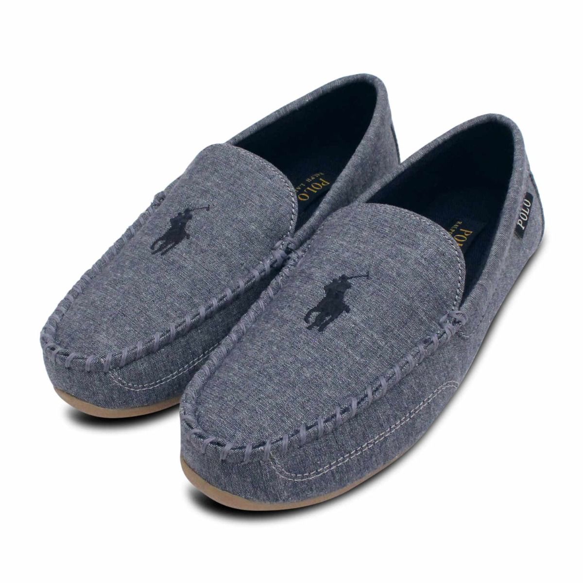 Ralph Lauren Mens Blue Chambray Slippers Navy Polo