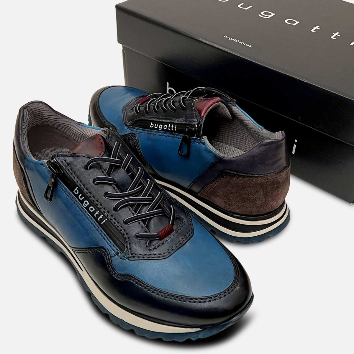 Bugatti Mens Bright Blue Navy Training Shoes with Rubber Sole