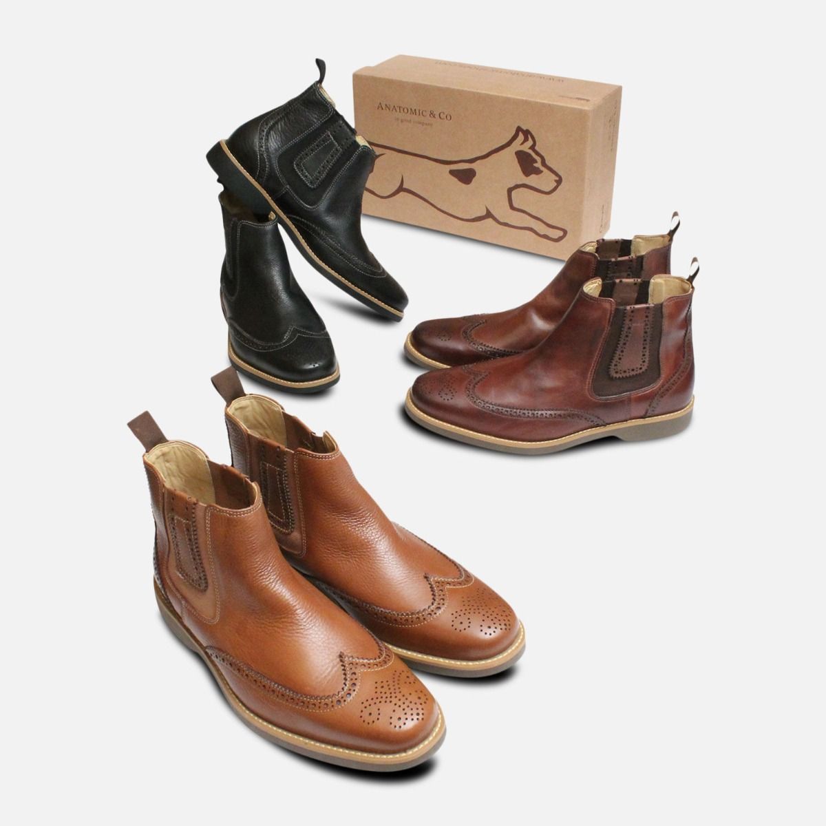 Antiqued Wingcap Brogue Chelsea Boot Anatomic & Co