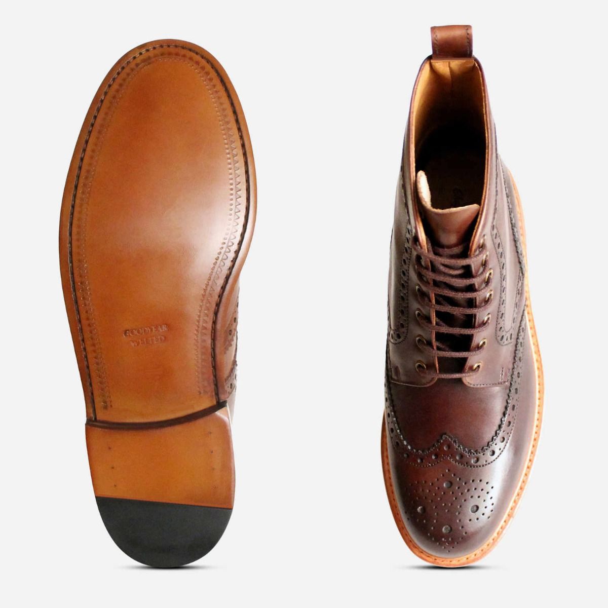 Chocolate Brown Goodyear Welted Country Brogue Boots