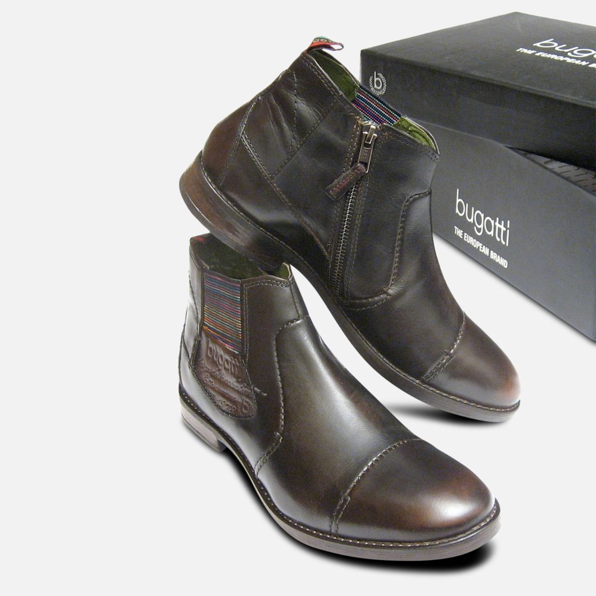 Dark Brown Mens Zip Boots by Bugatti Designer Shoes