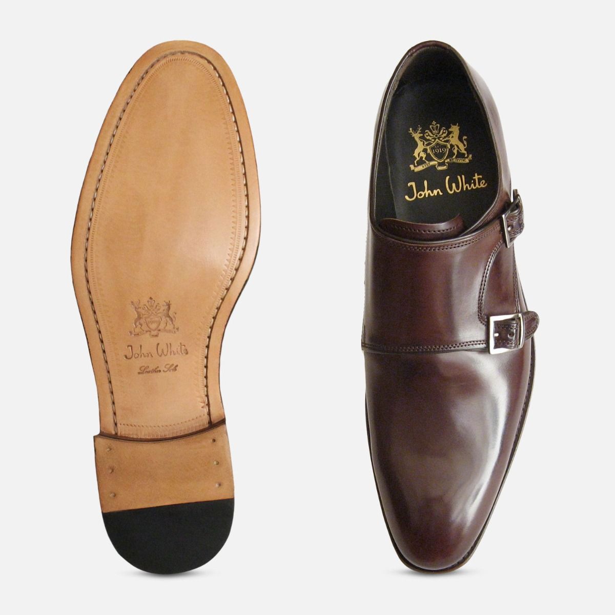Burnished Brown Plain Double Buckle Designer John White Shoes