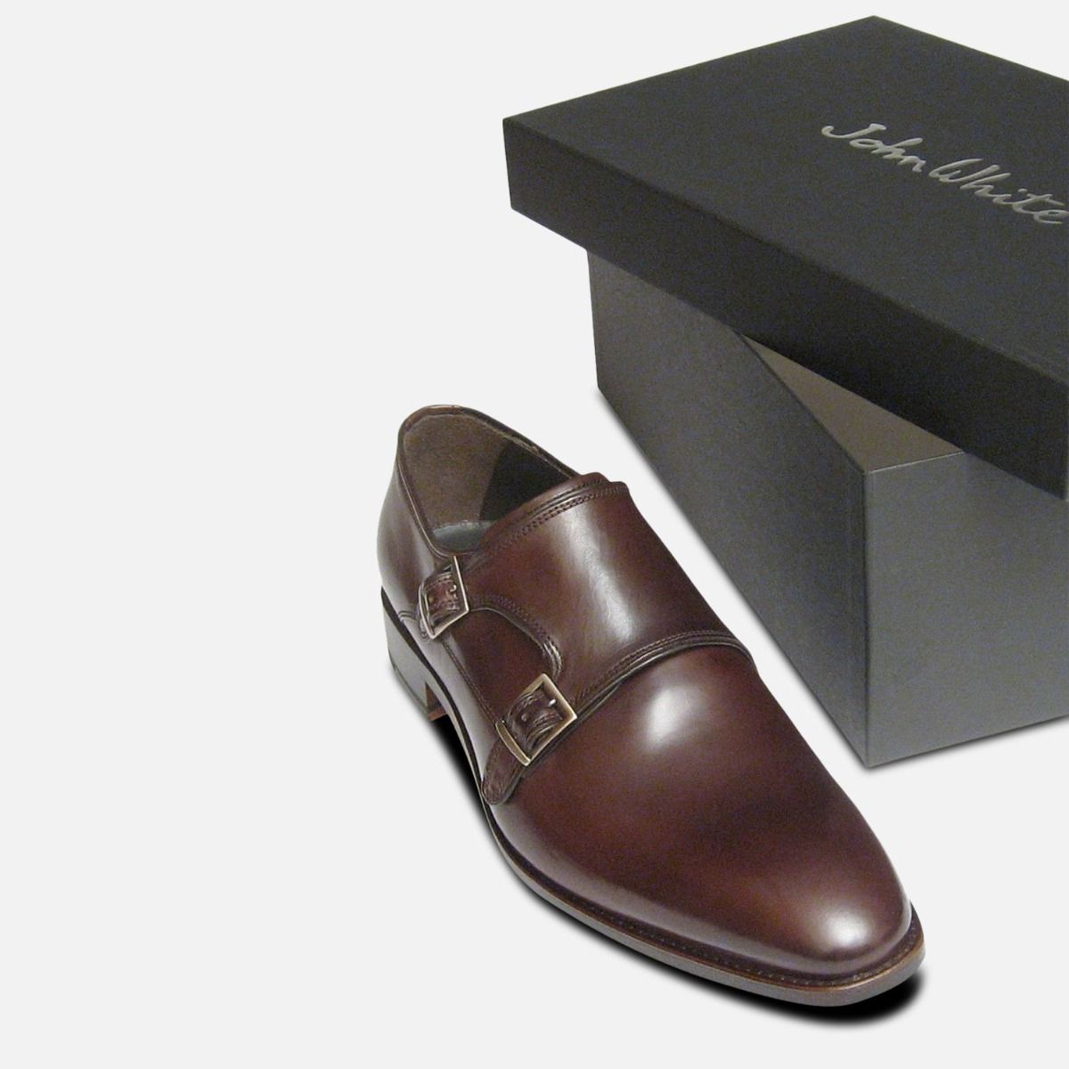 Burnished Brown Plain Double Buckle Designer John White Shoes