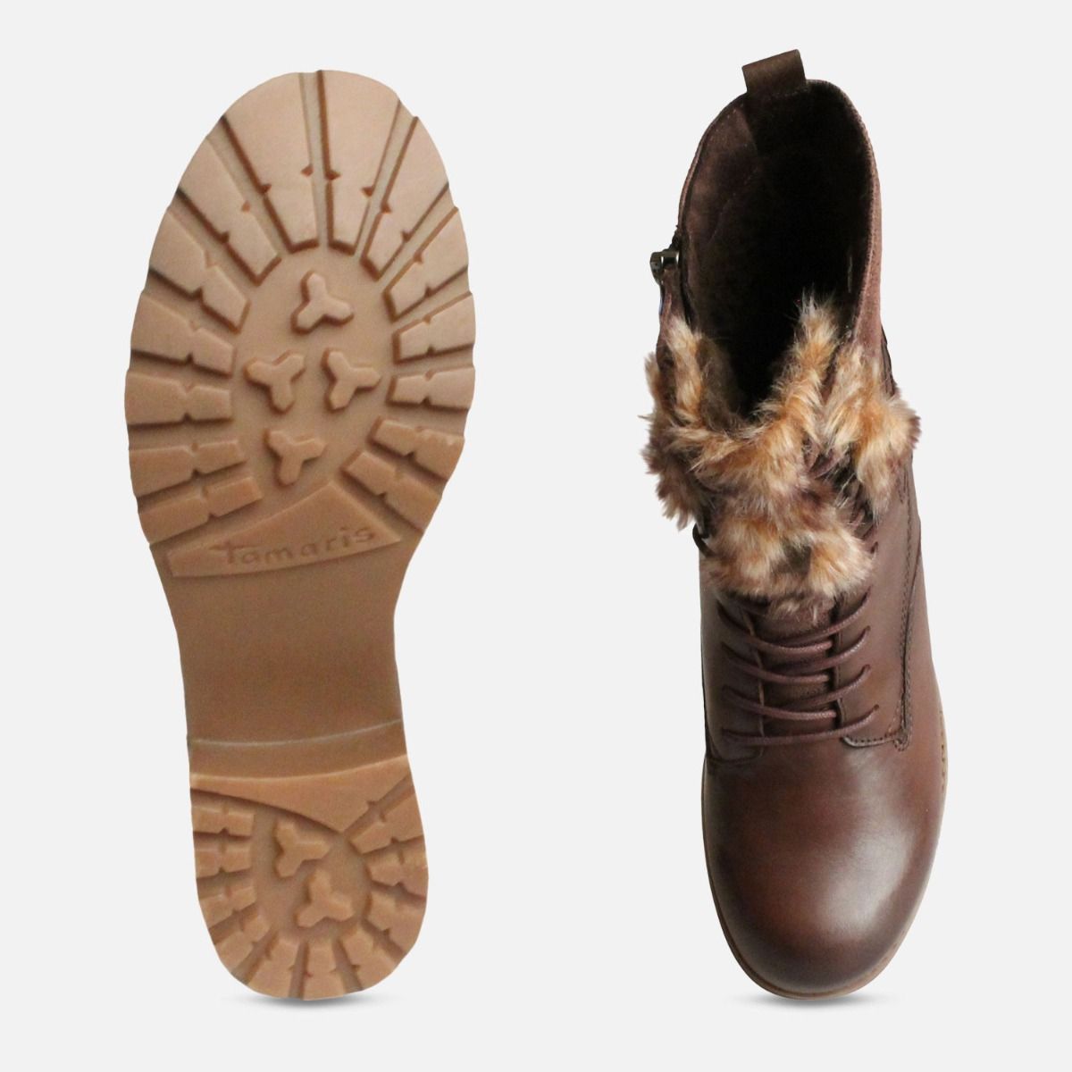 Ladies Brown Tamaris Fur Ankle Zip Boots