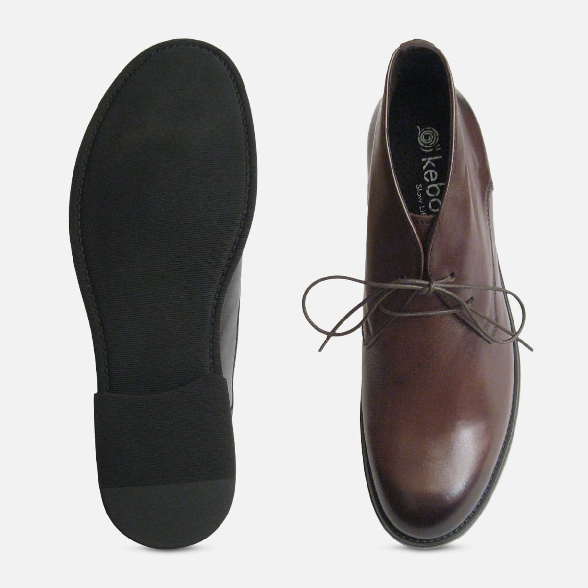 Mens Designer Italian Plain Lace Up Boots in Burnished Dark Brown