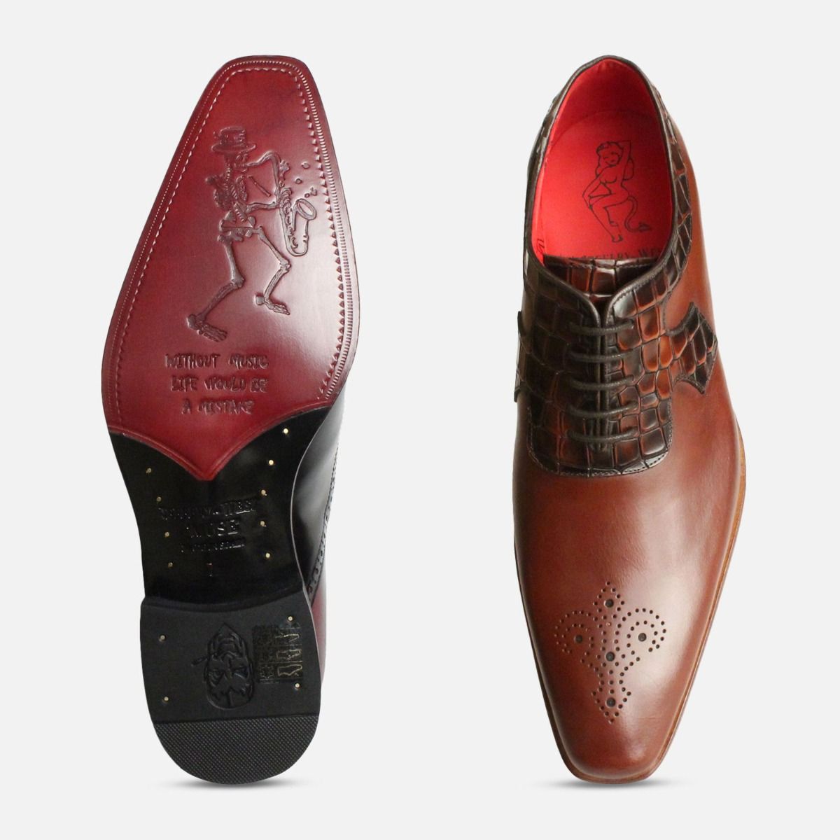 Brown Oxford Jeffery West Crocodile Brogue Shoes