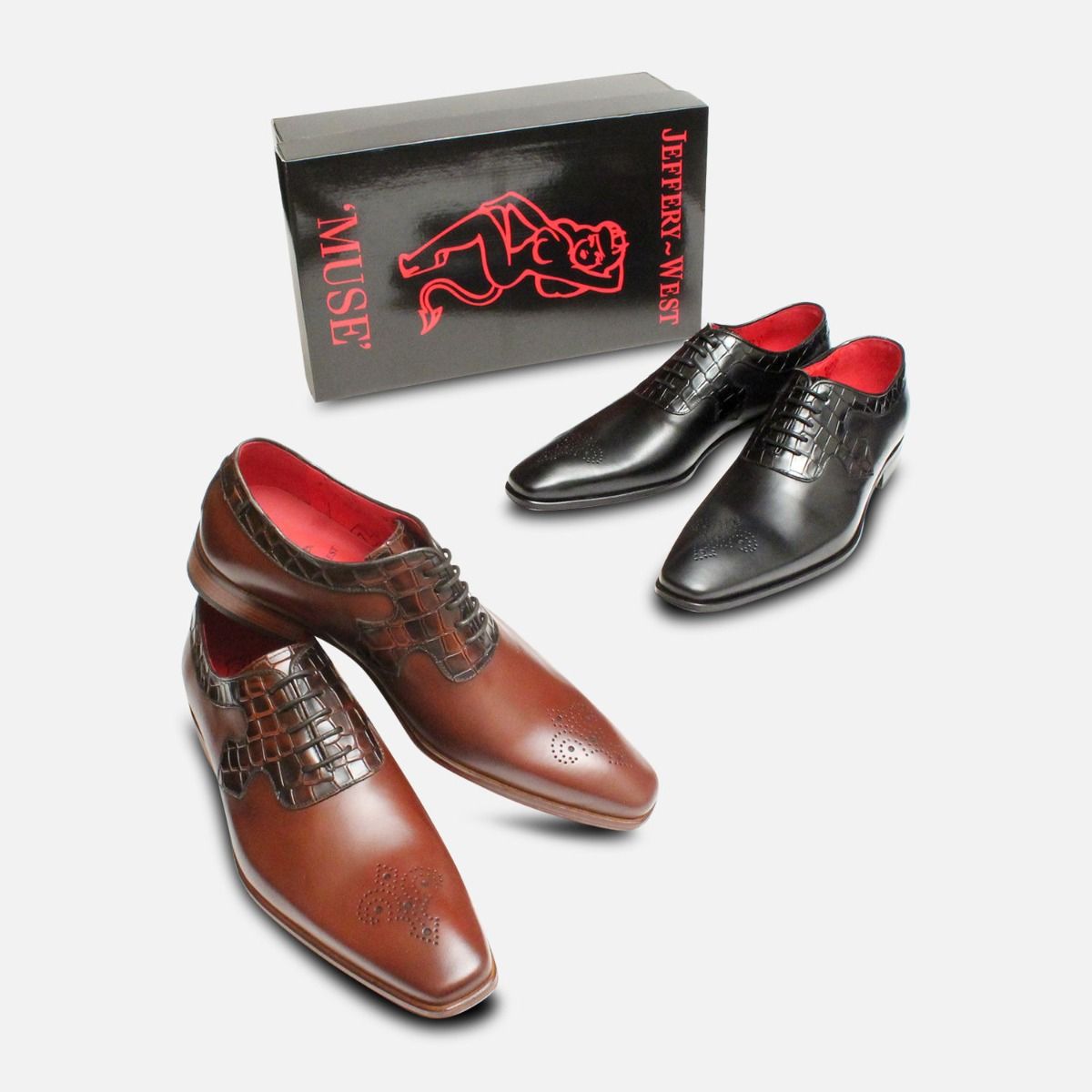 Brown Oxford Jeffery West Crocodile Brogue Shoes