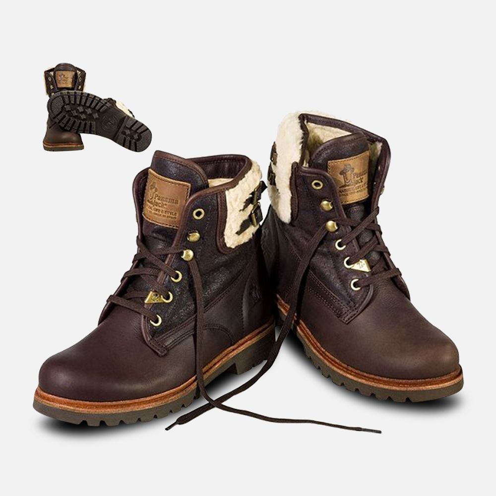 Womens Dark Brown Panama Jack General Aviator Cotton Lined Fur Boots