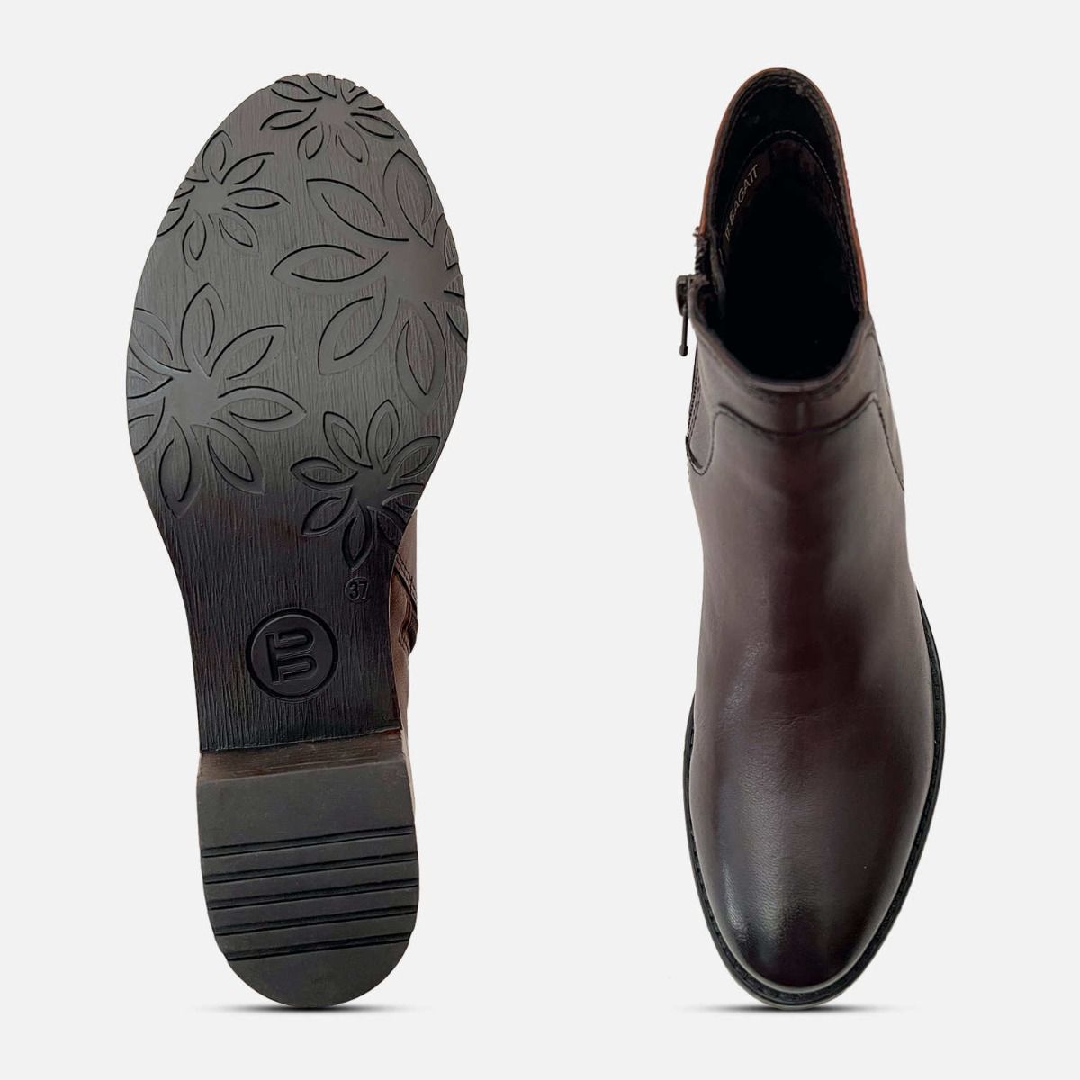 Dark Brown Womens Nappa Leather Heeled Ankle Zip Boot