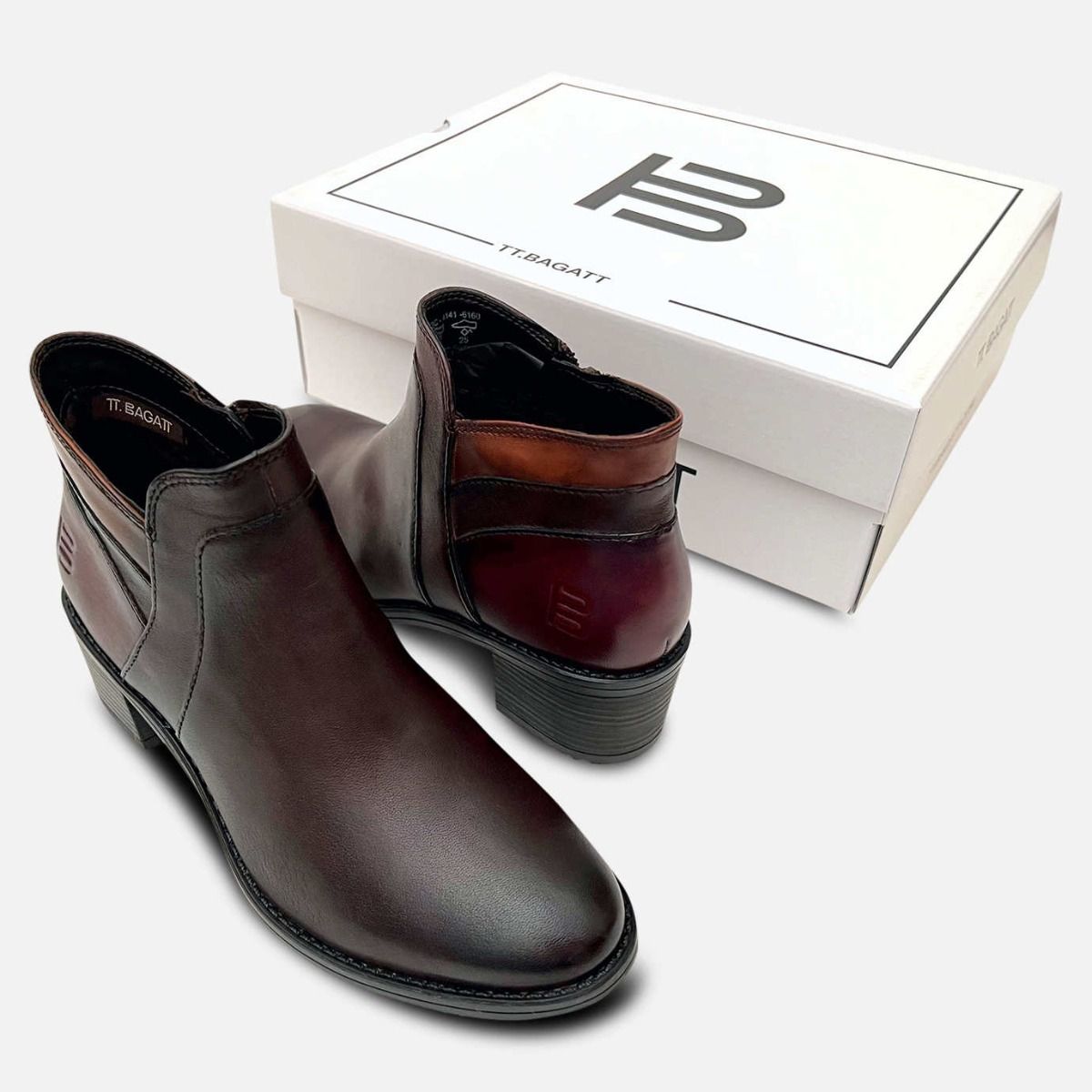 Dark Brown Womens Nappa Leather Heeled Ankle Zip Boot