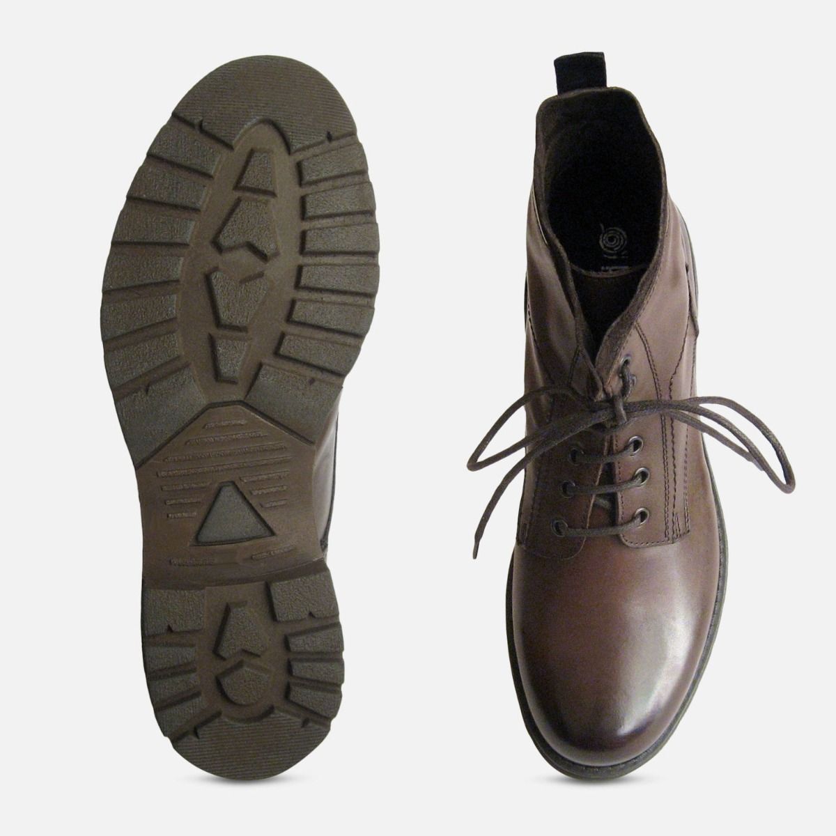 Designer Italian Mens Commando Boots in Burnished Brown Calf Leather