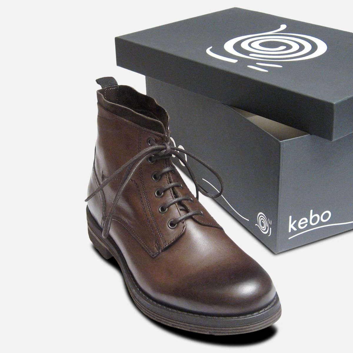 Designer Italian Mens Commando Boots in Burnished Brown Calf Leather