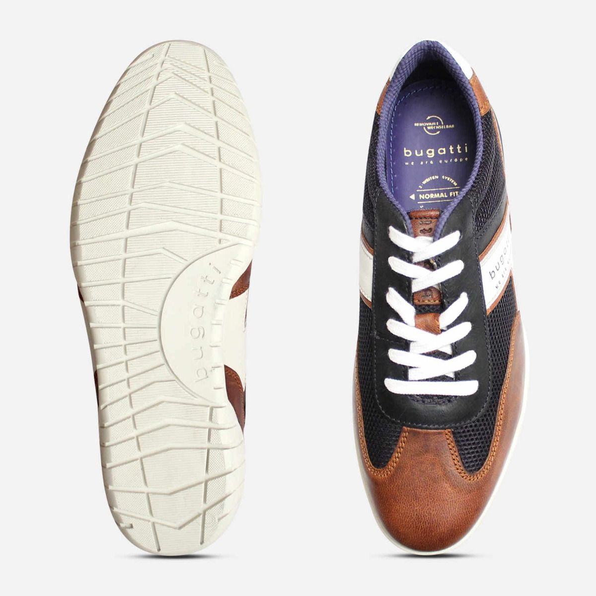 Bugatti Designer Distressed Leather Brown & Blue Sneakers