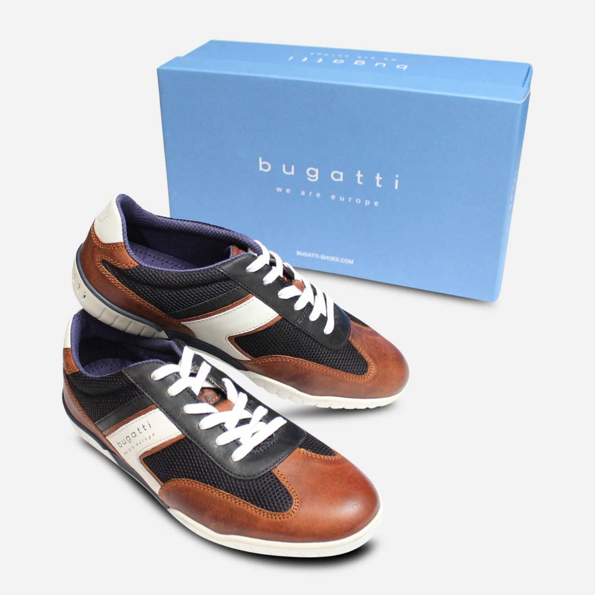 Bugatti Designer Distressed Leather Brown & Blue Sneakers