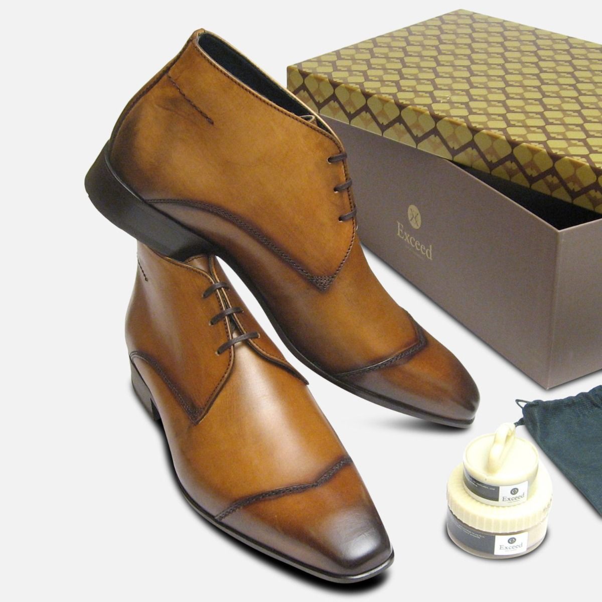 Smoked Tan Leather Boots by Exceed Shoes Style Raptor