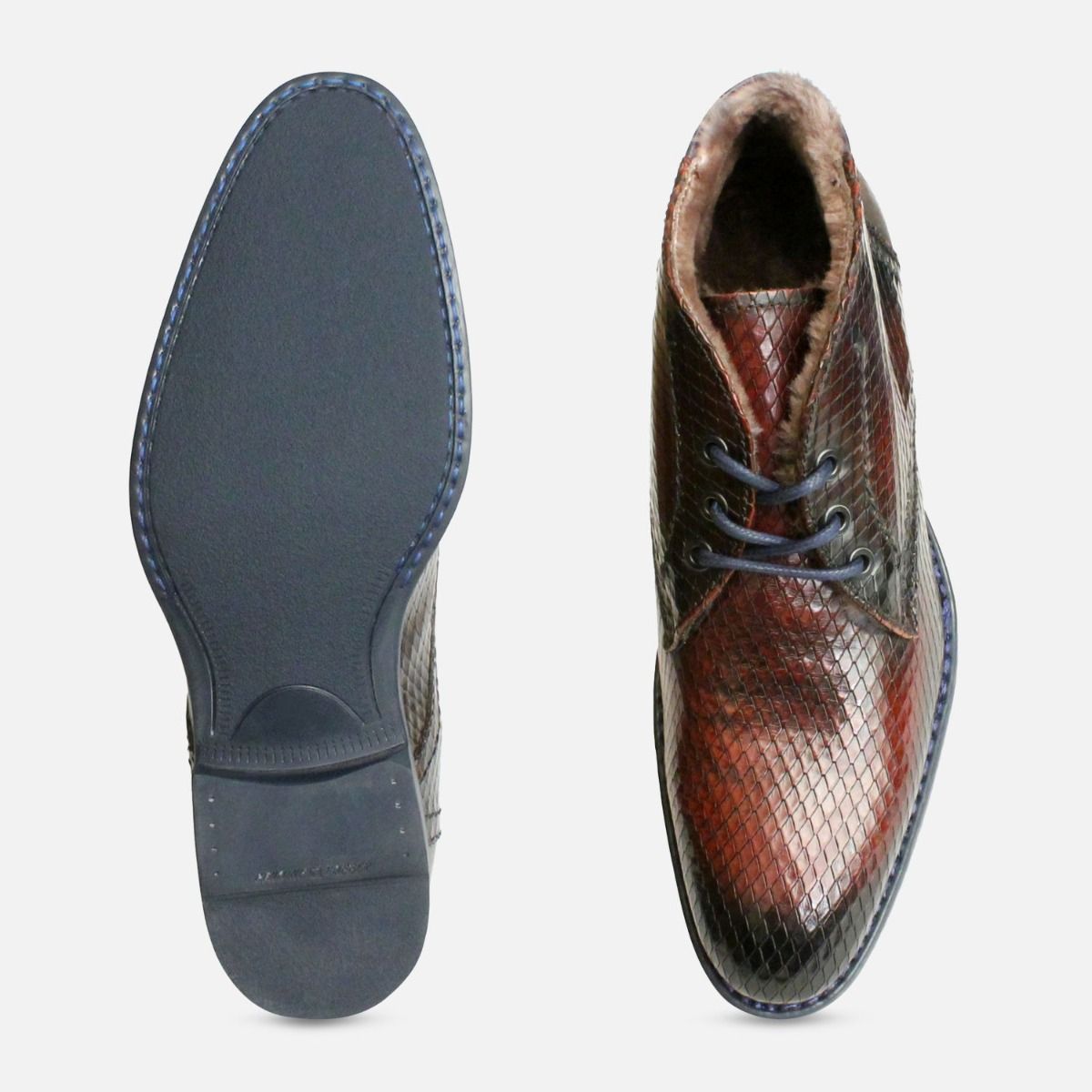 Fur Lined Italian Chukka Boots Brown Printed Snakeskin