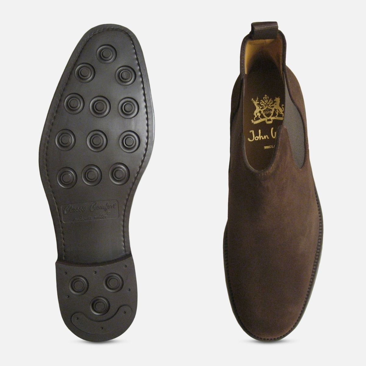 John White Shoes Chelsea R Boots in Brown Suede Leather Rubber Sole