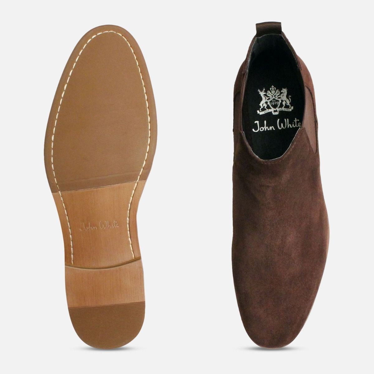 Mid Brown Suede Round Toe John White Chelsea Boots