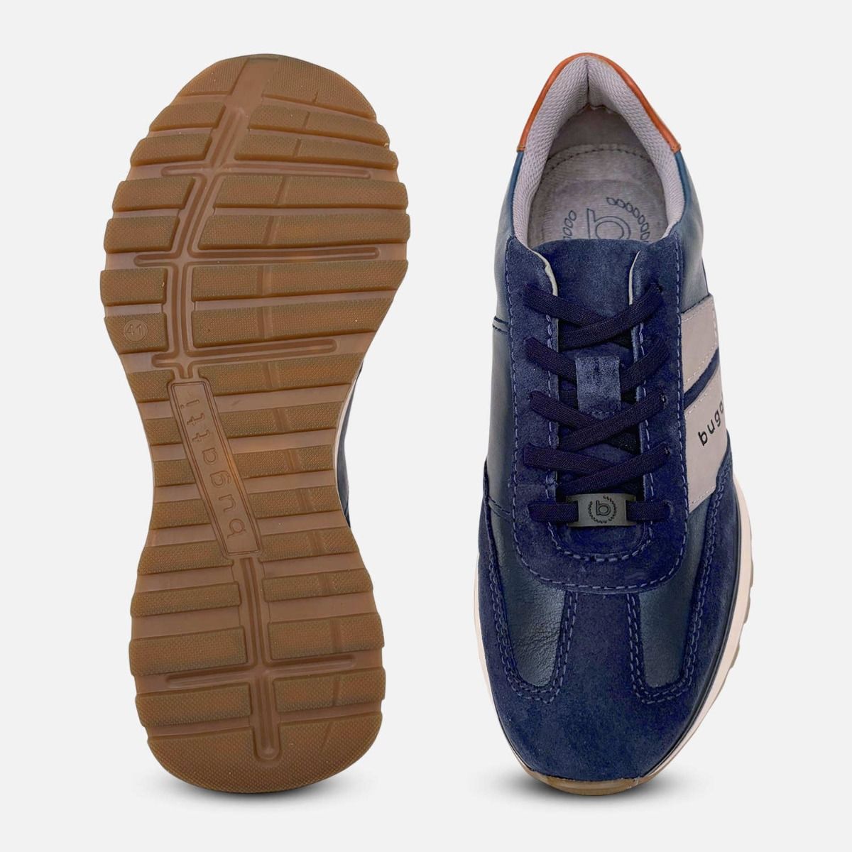 Bugatti Designer Mens Navy Blue Suede Leather Training Shoes