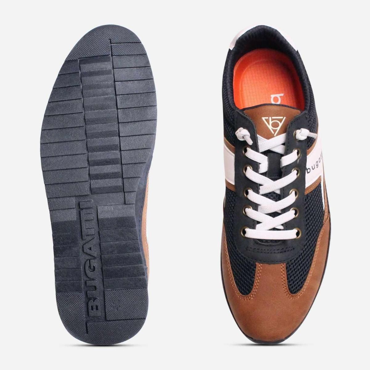 Bugatti Navy Blue Brown & White Designer Mens Trainers