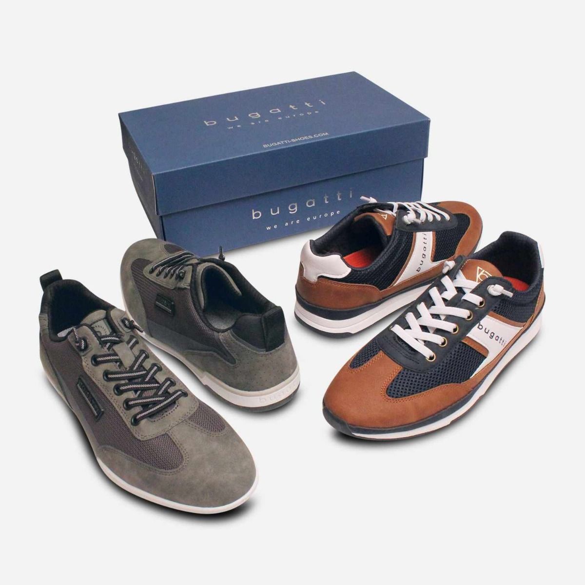 Bugatti Navy Blue Brown & White Designer Mens Trainers