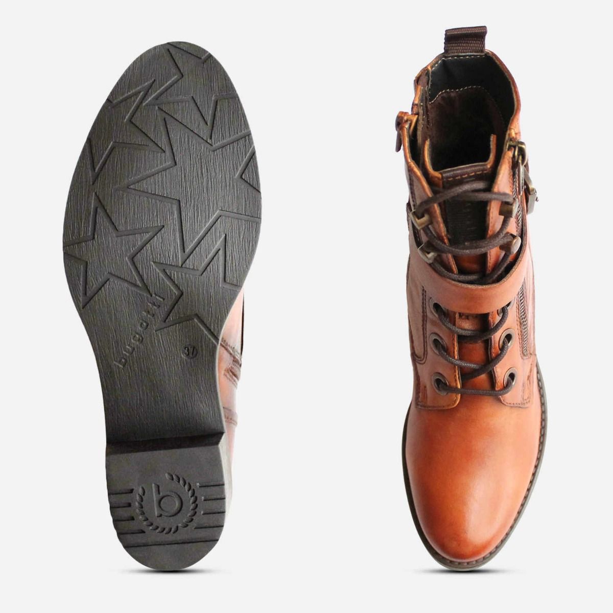 Bugatti Designer Antique Cognac Zip Boots with Side Strap
