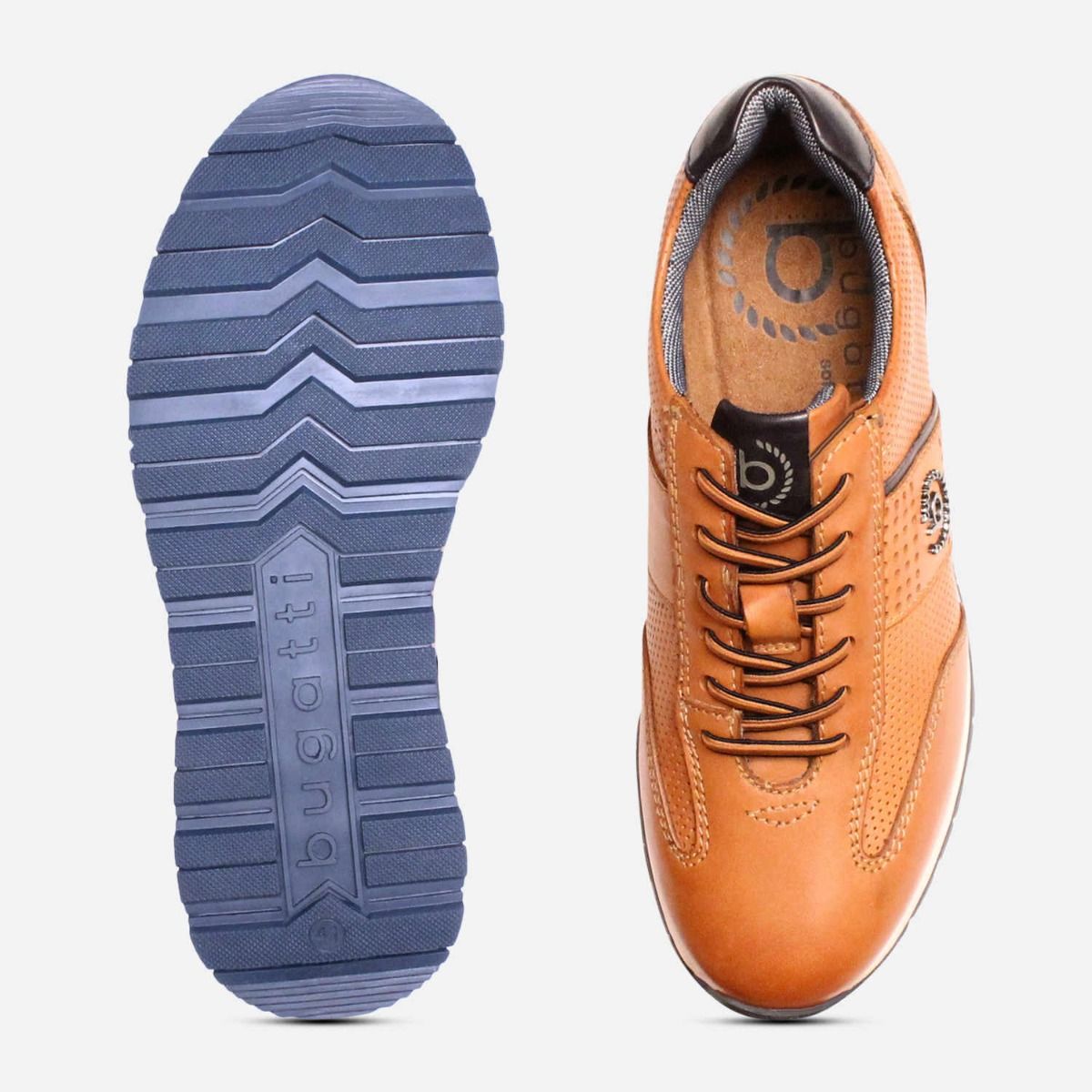 Bugatti Light Brown Leather Premium Trainers for Men