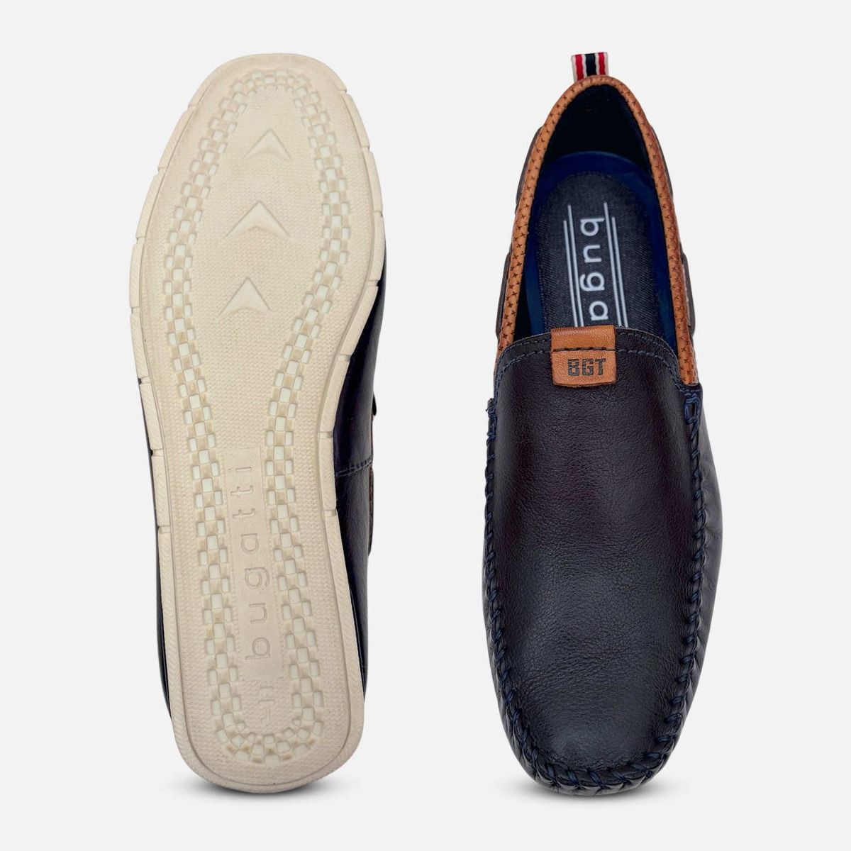 Bugatti Mens Designer Dark Navy Blue Slip On Loafer Shoes