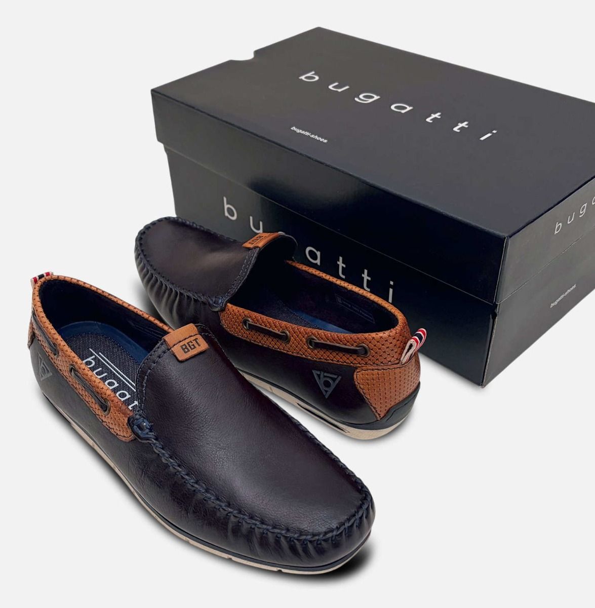 Bugatti Mens Designer Dark Navy Blue Slip On Loafer Shoes