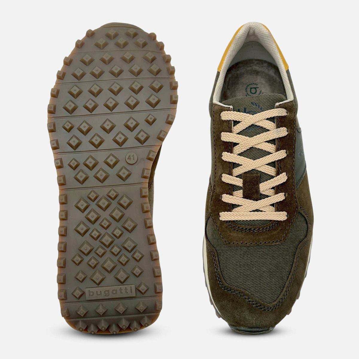 Bugatti Mens Dark Green Suede Designer Training Shoes