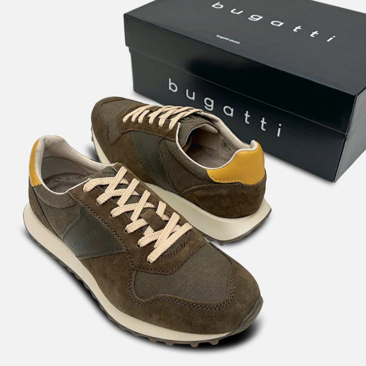 Bugatti Mens Dark Green Suede Designer Training Shoes