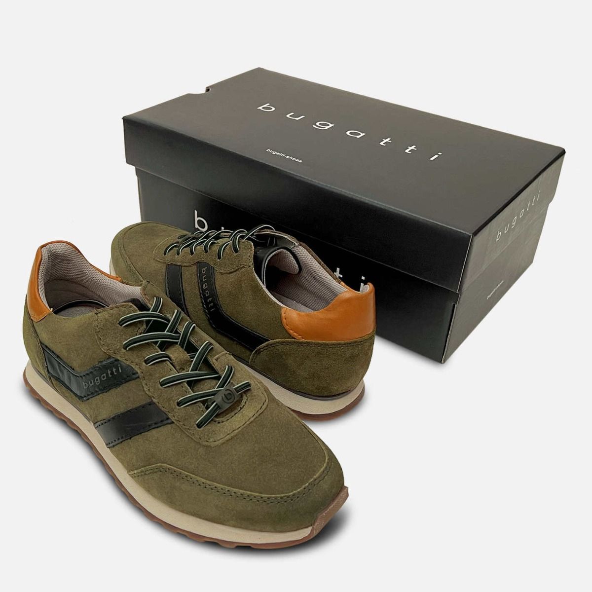 Bugatti Dark Green Suede Designer Lace Up Training Shoe