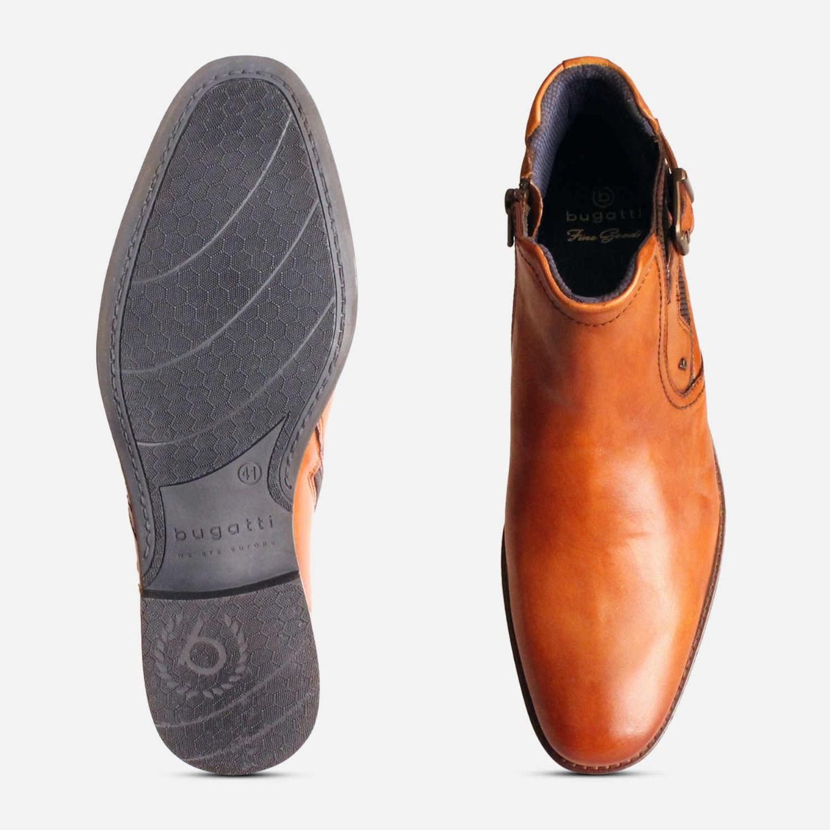 Bugatti Designer Buckle Zip Demi Boots in Light Brown