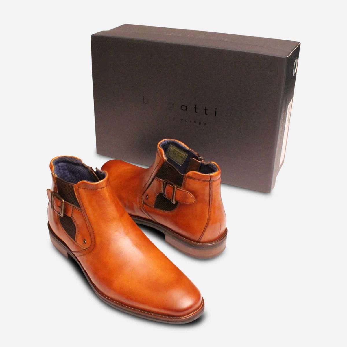 Bugatti Designer Buckle Zip Demi Boots in Light Brown