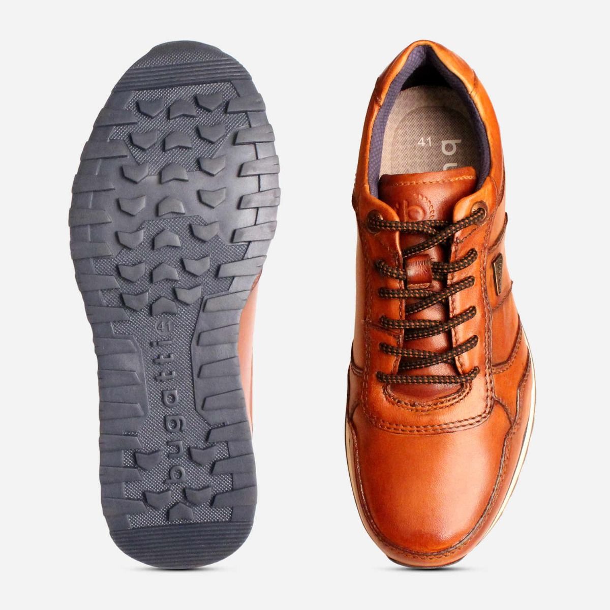 Bugatti Luxury Antique Tan Lace Up Sneakers with Navy Sole